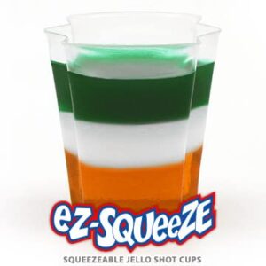 50 EZ-Squeeze Jello Shot Cups With Lids - 2 oz Max Capacity-New and Improved Design 2019 - Jello Shot Cups With Lids Stack-able - Easy To Squeeze -Fun For All Occasions