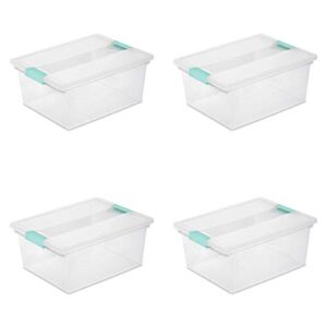 sterilite deep clear plastic stackable storage container bin box tote with clear latching lid organizing solution for home & classroom, 4 pack