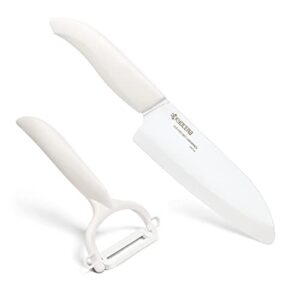 kyocera advanced ceramic revolution series 5-1/2-inch santoku knife and y peeler set, white