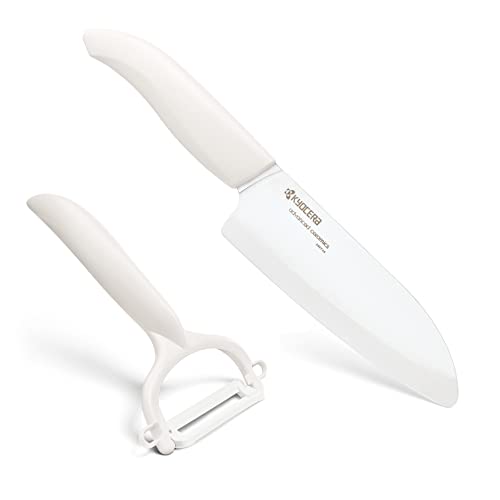 Kyocera Advanced Ceramic Revolution Series 5-1/2-inch Santoku Knife and Y Peeler Set, White