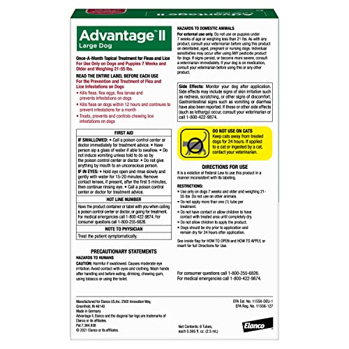 Advantage II Large Dog Vet-Recommended Flea Treatment & Prevention | Dogs 21-55 lbs. | 6-Month Supply