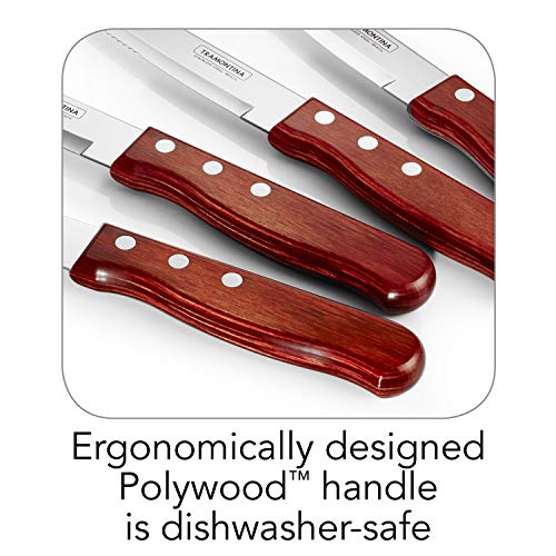 Tramontina P-500DS Porterhouse Stainless Steel 4-Piece Steak Knife Set, Rounded Tip, Polywood Handle, Made in Brazil