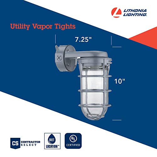 Lithonia Lighting VW150I M12 Incandescent Utility Vapor Tight, 150W 120V, Wall Mount Fixture, Grey