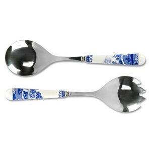 Spode Blue Italian Collection Salad Servers | 2 Piece Spoon and Fork Set | 10 Inch | Blue and White | Made of Porcelain and Stainless Steel | Italian Countryside Design