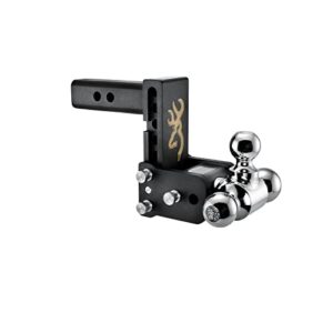 b&w trailer hitches tow & stow adjustable trailer hitch ball mount with browning logo - fits 2" receiver, tri-ball (1-7/8" x 2" x 2-5/16"), 5" drop, 10,000 gtw - ts10048bb