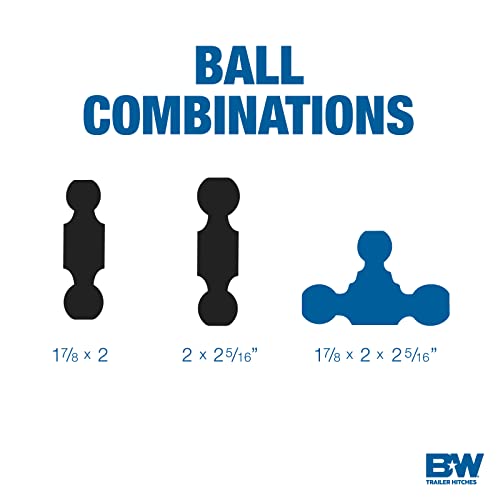 B&W Trailer Hitches Tow & Stow Adjustable Trailer Hitch Ball Mount with Browning Logo - Fits 2" Receiver, Tri-Ball (1-7/8" x 2" x 2-5/16"), 5" Drop, 10,000 GTW - TS10048BB