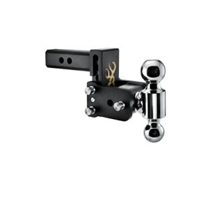 b&w trailer hitches tow & stow adjustable trailer hitch ball mount with browning logo - fits 2" receiver, dual ball (2" x 2-5/16"), 3" drop, 10,000 gtw - ts10033bb