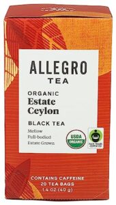 allegro tea, organic estate ceylon tea bags, 20 ct