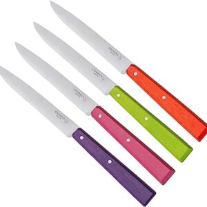 Opinel No. 125 Table Knives, 4 Piece Set, High Carbon Steel Dinner Knives for Parties, Entertaining, or Everyday Use, Painted Hornbeam Handles, Made in France (POP),ys/m,254225