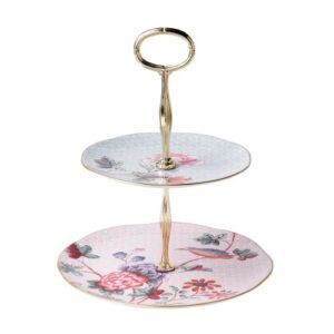 wedgwood cuckoo 2 tiered cake stand, 9.5" x 7.9" x 5.5", multi floral