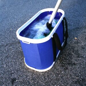 Camco Rectangular Collapsible Wash Bucket with Zippered Storage Case-Ideal For Large Wash Brushes,Perfect For Car,Truck,Boat and RV Washing-Holds 5 Gallons (42973),Blue and White,One Size