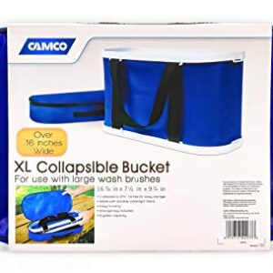 Camco Rectangular Collapsible Wash Bucket with Zippered Storage Case-Ideal For Large Wash Brushes,Perfect For Car,Truck,Boat and RV Washing-Holds 5 Gallons (42973),Blue and White,One Size