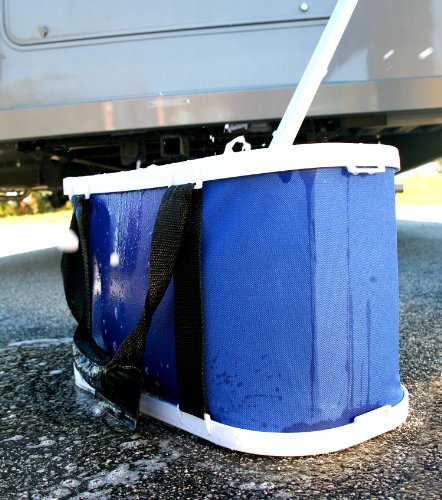 Camco Rectangular Collapsible Wash Bucket with Zippered Storage Case-Ideal For Large Wash Brushes,Perfect For Car,Truck,Boat and RV Washing-Holds 5 Gallons (42973),Blue and White,One Size