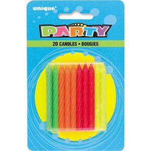 neon party candles - 2.5", assorted colors, 20 pcs