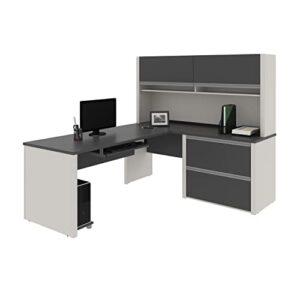 bestar connexion l-shaped desk with hutch and lateral file cabinet, 72w, slate/sandstone