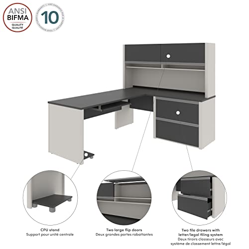 Bestar Connexion L-Shaped Desk with Hutch and Lateral File Cabinet, 72W, Slate/Sandstone