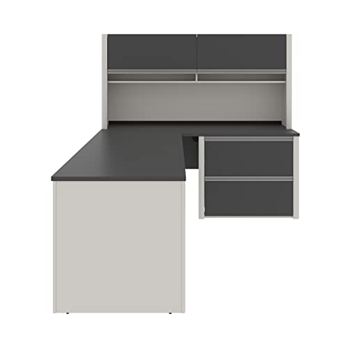 Bestar Connexion L-Shaped Desk with Hutch and Lateral File Cabinet, 72W, Slate/Sandstone