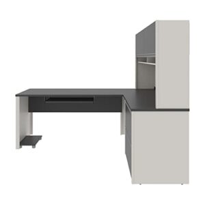 Bestar Connexion L-Shaped Desk with Hutch and Lateral File Cabinet, 72W, Slate/Sandstone