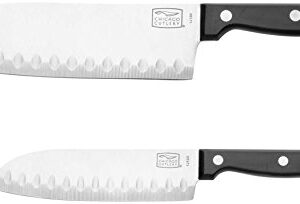 Chicago Cutlery 2-Piece Stainless Steel Triple Rivet Polymer Handles Essentials Partoku/ Santoku Set, Black