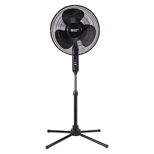 Comfort Zone CZST161BTEBK 16” Oscillating Pedestal Fan, 3-speed Options, 90-Degree Oscillating Head, Adjustable Height and Tilt, Powerful Air Flow, Black