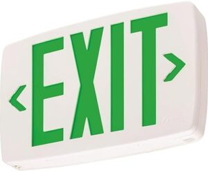 lithonia lighting lqm s w 3 g 120/277 el n m6 quantum thermoplastic led emergency exit sign with stencil-faced white housing and green letters with nickel cadium battery