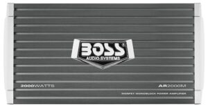 boss audio systems ar2000m monoblock car amplifier - 2000 watts, 2-4 ohm stable, class a-b, mosfet power supply, gray