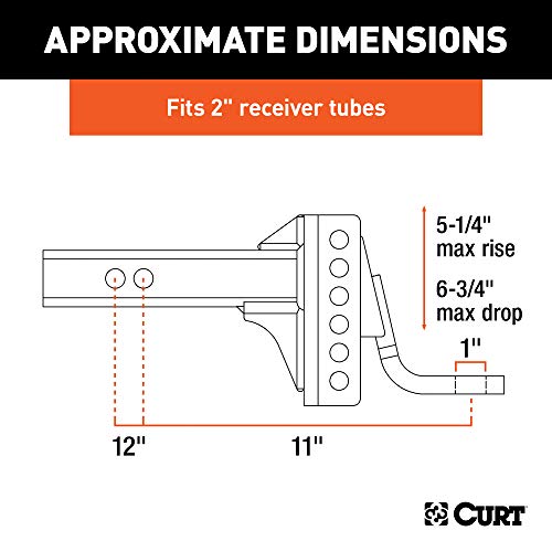 CURT 45901 Adjustable Trailer Hitch Ball Mount, 2-Inch Receiver, 6-3/4-Inch Drop, 1-Inch Hole, 6,000 lbs
