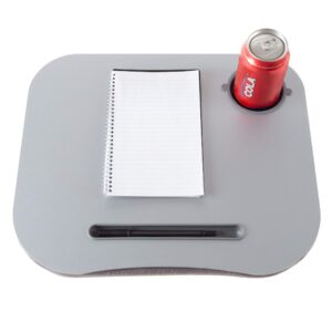 laptop buddy gray cushion desk with pen and cup holder 72-698005