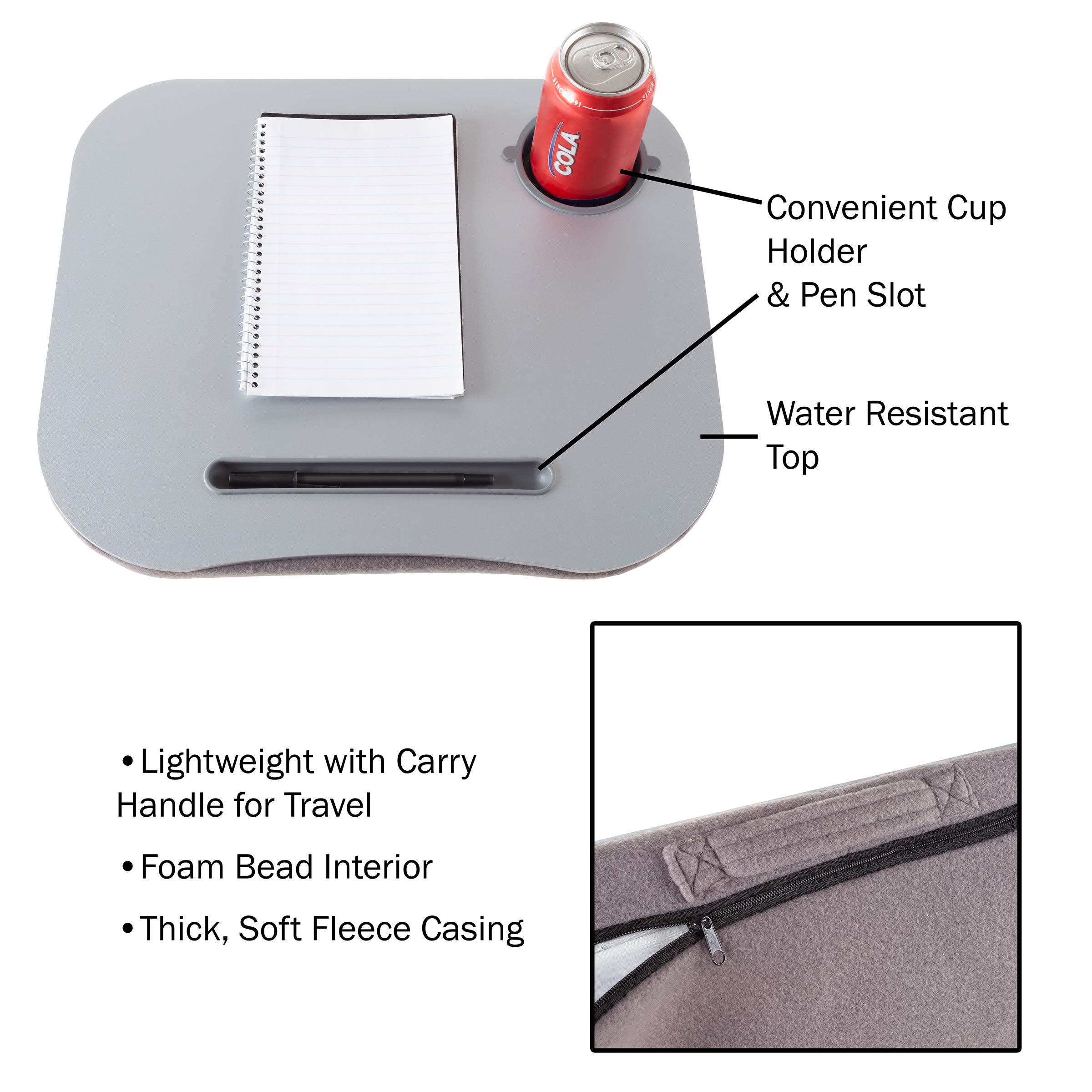 Laptop Buddy Gray Cushion Desk with Pen and Cup Holder 72-698005