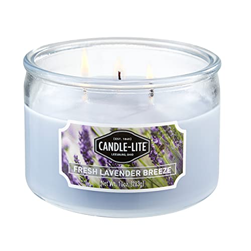 CANDLE-LITE Scented Fresh Lavender Breeze Fragrance, One 10oz. 3-Wick Aromatherapy Candle with 20-40 Hours of Burn Time, Light Purple Color, 10 oz