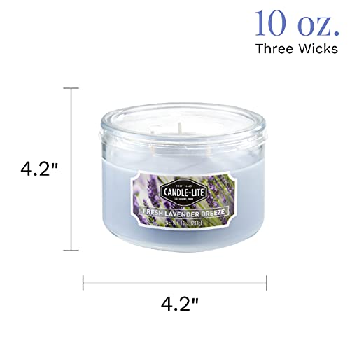 CANDLE-LITE Scented Fresh Lavender Breeze Fragrance, One 10oz. 3-Wick Aromatherapy Candle with 20-40 Hours of Burn Time, Light Purple Color, 10 oz