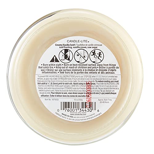 Candle-lite Scented Candles, Creamy Vanilla Swirl Fragrance, One 10 oz. Three Wick Aromatherapy Candle with 20-40 Hours of Burn Time, Off-White Color