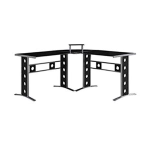 coaster keizer 3-piece l-shape office desk set black and silver 800228