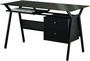 coaster modern 55-inch office computer desk workstation with black tempered glass top keyboard 2-drawer storage 55.00lx 23.50w x 30.75h 800436
