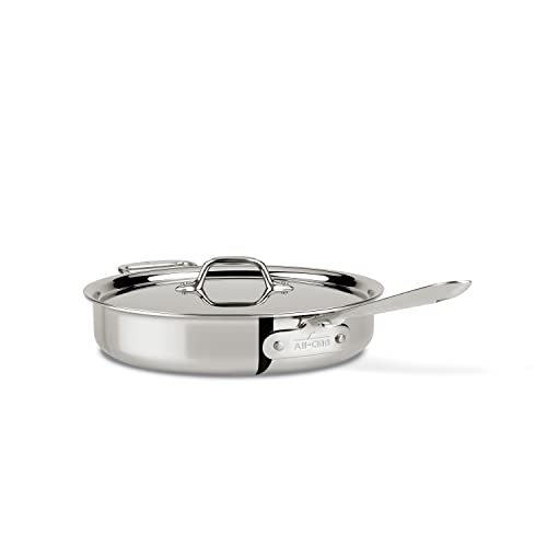 All-Clad D3 3-Ply Stainless Steel Sauté Pan with Lid 3 Quart Induction Oven Broil Safe 600F Pots and Pans, Cookware