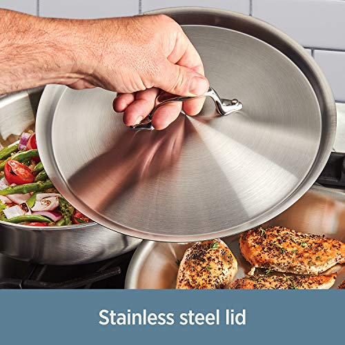 All-Clad D3 3-Ply Stainless Steel Sauté Pan with Lid 3 Quart Induction Oven Broil Safe 600F Pots and Pans, Cookware