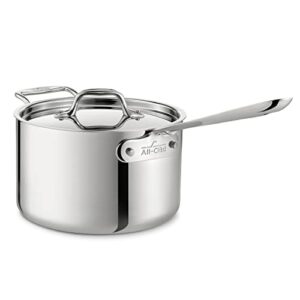 all-clad d3 3-ply stainless steel sauce pan with lid 4 quart induction oven broil safe 600f pots and pans, cookware,silver