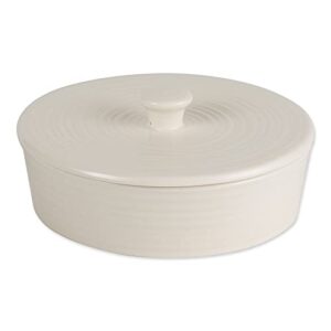 rsvp international stoneware tortilla warmer & server with lid, dishwasher, microwave and oven safe, 8" dia x 3", white
