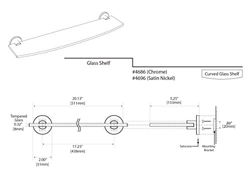 Gatco 4696 Channel Glass Shelf, Satin Nickel 20 Inch