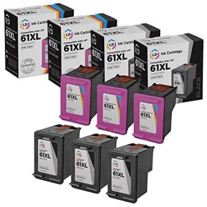 ld remanufactured ink cartridge replacements for hp 61xl high yield (3 black, 3 color, 6-pack)