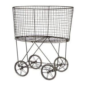 creative co-op vintage metal laundry basket with wheels 25" x 15" x 26 3/4" (w x d x h)