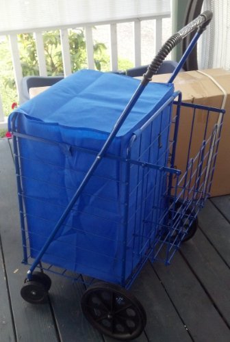 Swivel Wheels FOLDING SHOPPING/LAUNDRY CART with Double Basket Cart - Blue