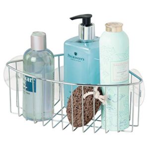 idesign rondo metal wire suction bathroom shower caddy corner basket for shampoo, conditioner, soap, creams, towels, razors, loofahs, stainless steel
