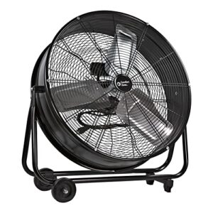 comfort zone czmc24 2-speed high-velocity 24-inch industrial drum fan with aluminum blades, 180-degree adjustable tilt and built-in rubber wheels in black