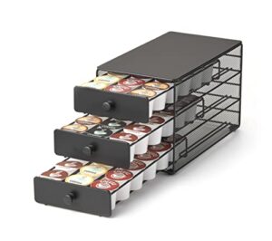 nifty coffee pod drawer – black satin finish, compatible with k-cups, 54 pod pack capacity rack, 3-tier holder & storage, stylish home or office kitchen counter organizer