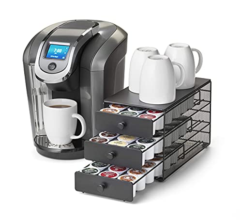 Nifty Coffee Pod Drawer – Black Satin Finish, Compatible with K-Cups, 54 Pod Pack Capacity Rack, 3-Tier Holder & Storage, Stylish Home or Office Kitchen Counter Organizer