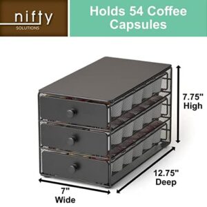 Nifty Coffee Pod Drawer – Black Satin Finish, Compatible with K-Cups, 54 Pod Pack Capacity Rack, 3-Tier Holder & Storage, Stylish Home or Office Kitchen Counter Organizer