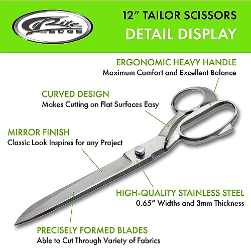 Szco Supplies 12" Professional Heavy-Duty Fabric Scissors For Tailoring With Mirror Finished Handle