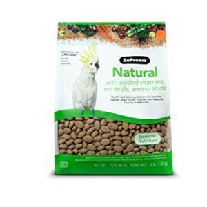 ZuPreem Natural Bird Food Pellets for Large Birds, 3 lb - Everyday Feeding Made in USA, Essential Vitamins, Minerals, Amino Acids for Amazons, Macaws, Cockatoos