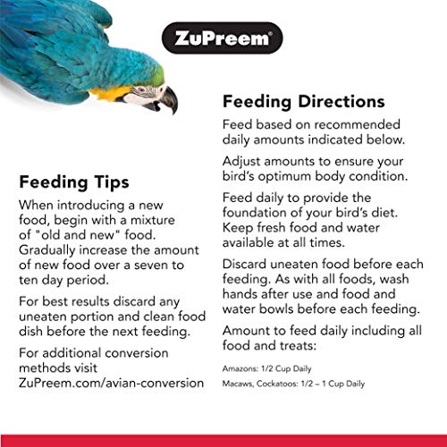 ZuPreem Natural Bird Food Pellets for Large Birds, 3 lb - Everyday Feeding Made in USA, Essential Vitamins, Minerals, Amino Acids for Amazons, Macaws, Cockatoos